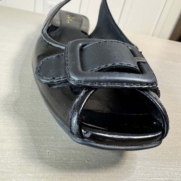 Cole Haan Nike Air Black Patent Leather Peep Toe Buckle Slingback Pumps - Picture 8 of 13